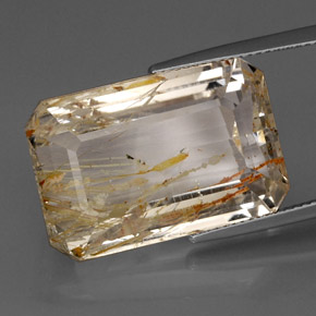 Topaze rutilée jaune naturelle taille émeraude, 38,84 ct, transparent