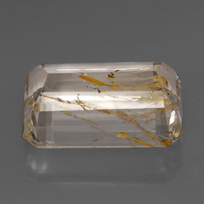 Topaze rutilée jaune naturelle taille émeraude, 38,84 ct, transparent