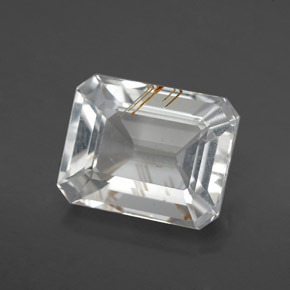 Topaze rutilée or naturelle taille émeraude, 6,25 ct, transparent