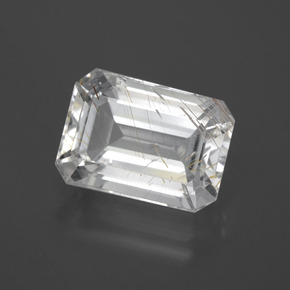 Topaze rutilée jaune naturelle taille émeraude, 11,14 ct, transparent