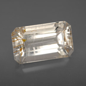 Topaze rutilée jaune naturelle taille émeraude, 9,20 ct, transparent