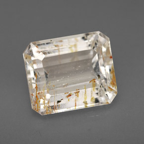 Topaze rutilée jaune naturelle taille émeraude, 6,46 ct, transparent