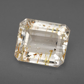 Topaze rutilée jaune naturelle taille émeraude, 6,46 ct, transparent
