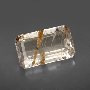 Topaze rutilée jaune naturelle taille émeraude, 7,53 ct, transparent