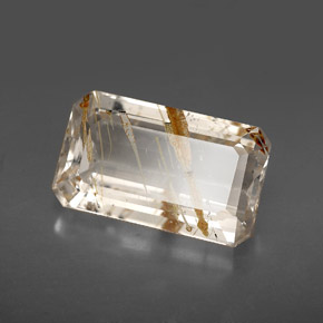 Topaze rutilée jaune naturelle taille émeraude, 7,53 ct, transparent