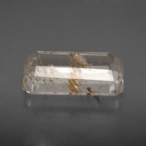 Topaze rutilée jaune naturelle taille émeraude, 7,53 ct, transparent