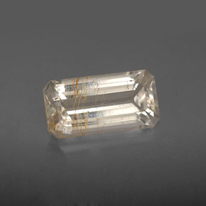 Topaze rutilée jaune naturelle taille émeraude, 3,66 ct, transparent