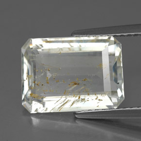 Topaze rutilée jaune naturelle taille émeraude, 6,02 ct, transparent