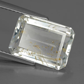 Topaze rutilée jaune naturelle taille émeraude, 6,02 ct, transparent