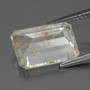 Topaze rutilée jaune naturelle taille émeraude, 6,02 ct, transparent