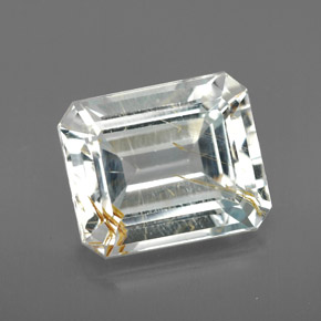 Topaze rutilée jaune naturelle taille émeraude, 8,72 ct, transparent