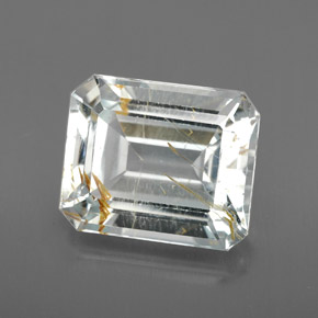 Topaze rutilée jaune naturelle taille émeraude, 8,72 ct, transparent