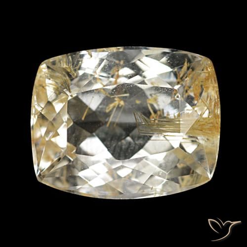 Topaze rutilée marron doré très clair naturelle coupe coussin, 3,70 ct, transparent