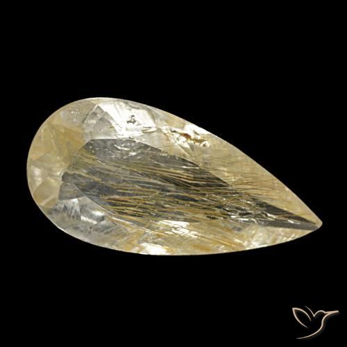 Topaze rutilée jaune naturelle en forme de poire, 1,75 ct, transparent