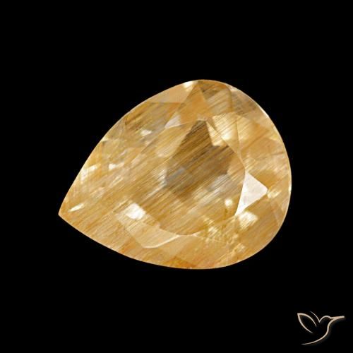 Topaze rutilée doré moyen naturelle en forme de poire, 1,94 ct, transparent