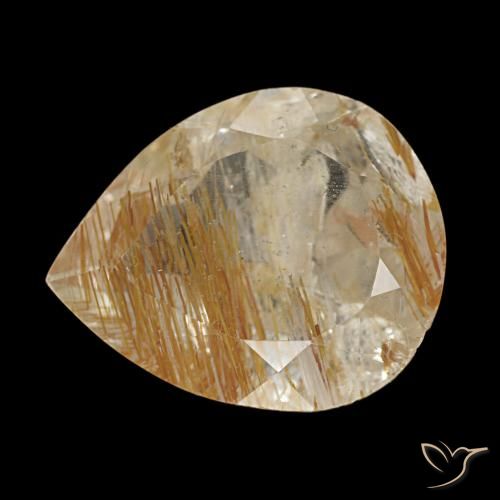 Topaze rutilée marron doré très clair naturelle en forme de poire, 6,58 ct, transparent