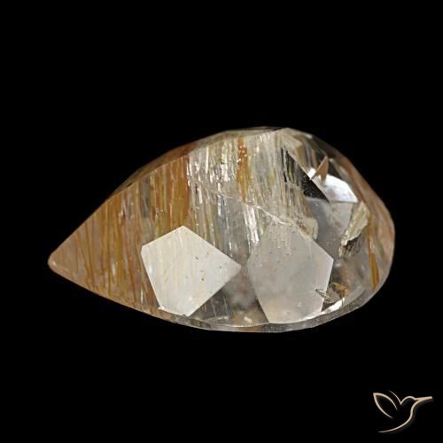 Topaze rutilée marron doré très clair naturelle en forme de poire, 6,58 ct, transparent