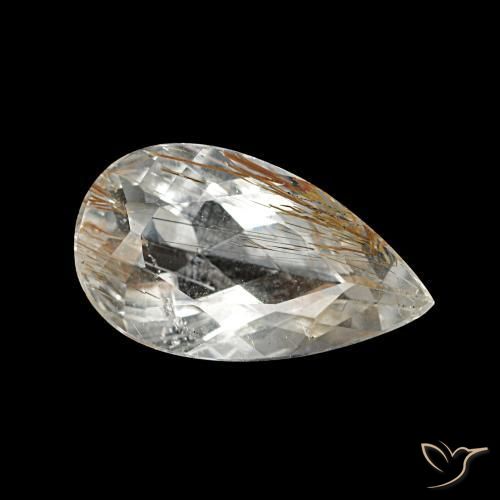 Topaze rutilée clair et bronze doré naturelle en forme de poire, 1,89 ct, transparent