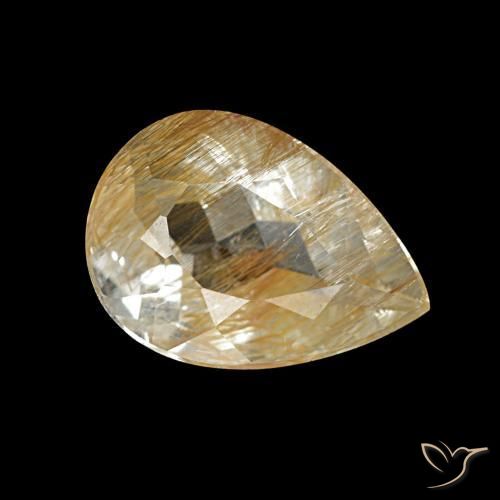 Topaze rutilée marron doré très clair naturelle en forme de poire, 1,68 ct, transparent