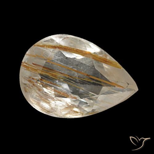 Topaze rutilée jaune naturelle en forme de poire, 1,40 ct, transparent