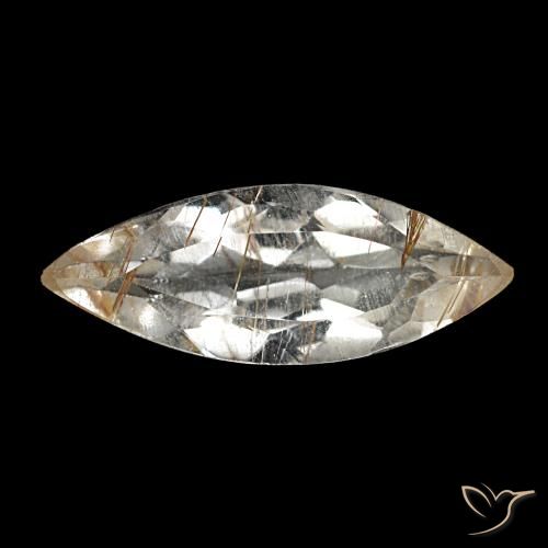 Topaze rutilée marron doré très clair naturelle marquise, 1,40 ct, transparent
