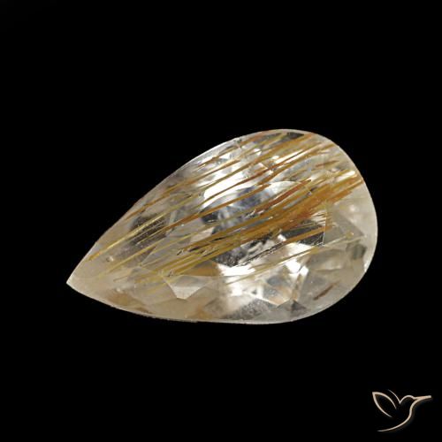 Topaze rutilée jaune de 1,41 ct, en forme de poire, transparent