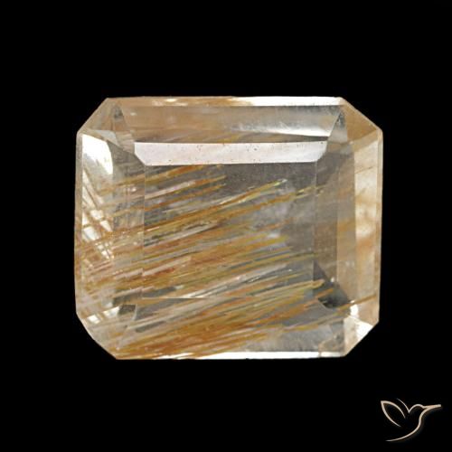 Topaze rutilée jaune de 2,61 ct, taille émeraude, transparent