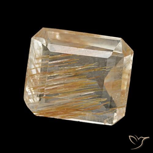 Topaze rutilée jaune naturelle taille émeraude, 2,61 ct, transparent