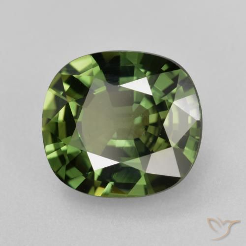 Saphir Vert foncé naturelle Coussin, 4.12 ct, VVS-VS