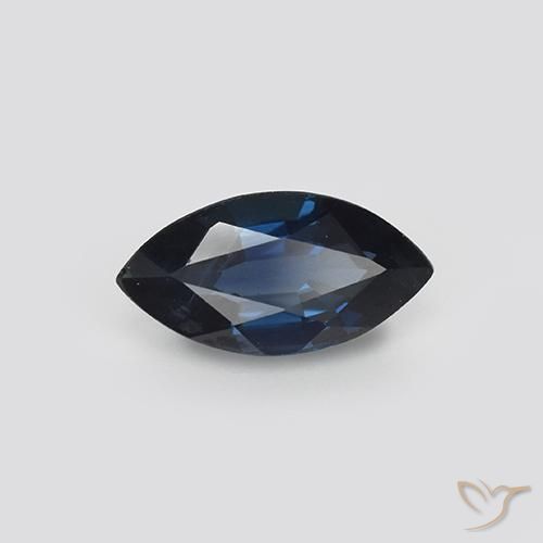 Saphir Bleu noirâtre naturelle Marquise, 1.17 ct, VVS-VS