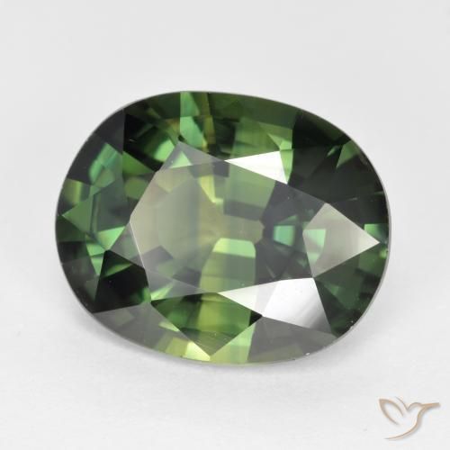 Saphir Vert terreux naturelle ovale, 6.06 ct, VVS