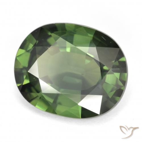Saphir Vert brunâtre naturelle ovale, 6.03 ct, VVS-VS