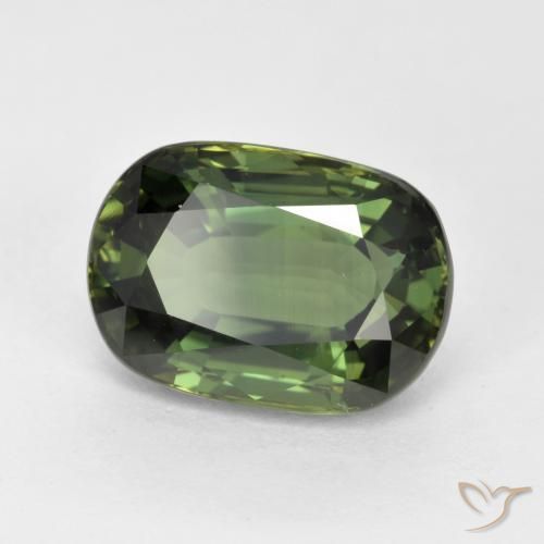 Saphir Vert brunâtre naturelle ovale, 4.05 ct, VVS