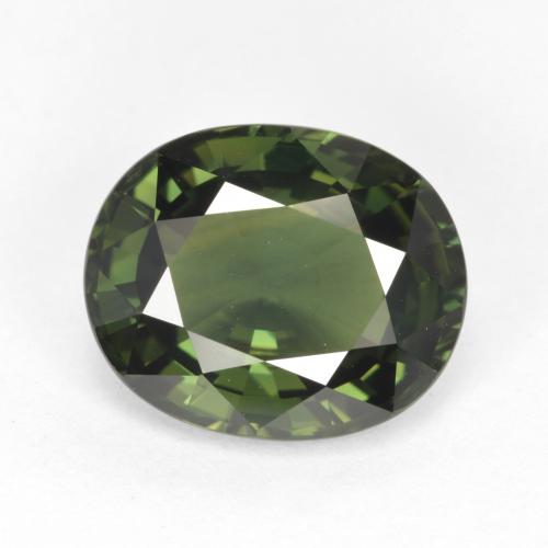 Saphir Vert chaud naturelle Coupe ovale, 4.12 ct, VVS