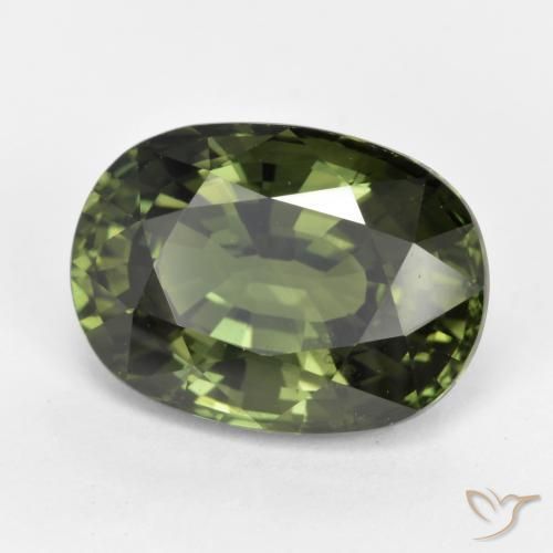 Saphir Vert foncé naturelle ovale, 5.35 ct, VVS