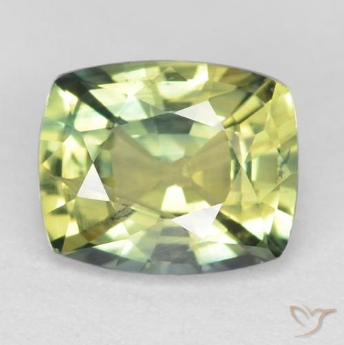 1.07ct Naturel Vert jaunâtre Saphir, Coussin, VS