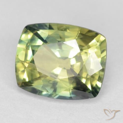 Saphir Vert jaunâtre naturelle Coussin, 1.07 ct, VS