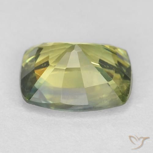 Saphir Vert jaunâtre naturelle Coussin, 1.07 ct, VS