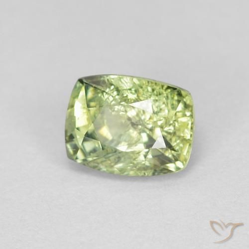 Saphir Vert jaunâtre naturelle Coussin, 0.83 ct, VS-SI