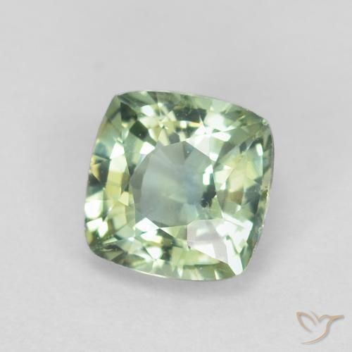 Saphir Vert sauge léger naturelle Coussin, 0.81 ct, VVS
