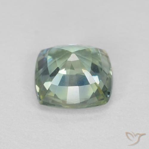 Saphir Vert sauge léger naturelle Coussin, 0.81 ct, VVS
