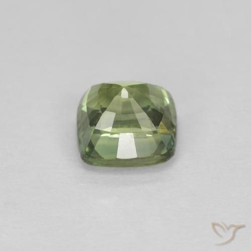 Saphir Vert jaunâtre naturelle Coussin, 0.82 ct, VVS-VS