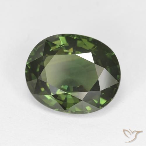 Saphir Vert foncé naturelle ovale, 4.12 ct, VVS