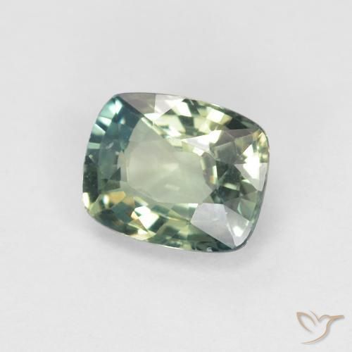 Saphir Bleu vert moyen naturelle Coussin, 0.93 ct, VVS