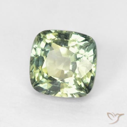 Saphir Vert grisâtre naturelle Coussin, 0.86 ct, VS