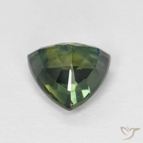 Saphir Vert jaunâtre naturelle Trillion, 0.89 ct, VS