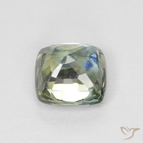 Saphir Bleu vert moyen naturelle Coussin, 0.89 ct, VS