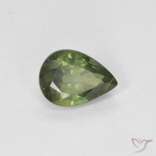 Saphir Vert terreux naturelle En forme de poire, 0.99 ct, VS-SI