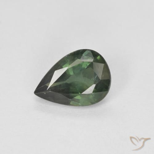 Saphir Vert foncé naturelle En forme de poire, 0.92 ct, VS