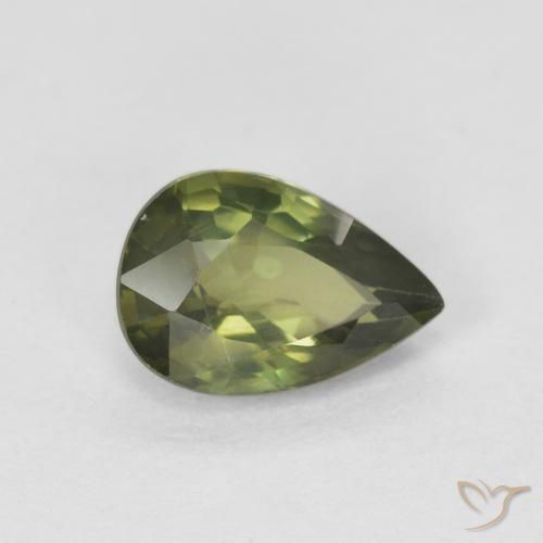 Saphir Vert forêt chaud naturelle En forme de poire, 0.85 ct, VVS-VS